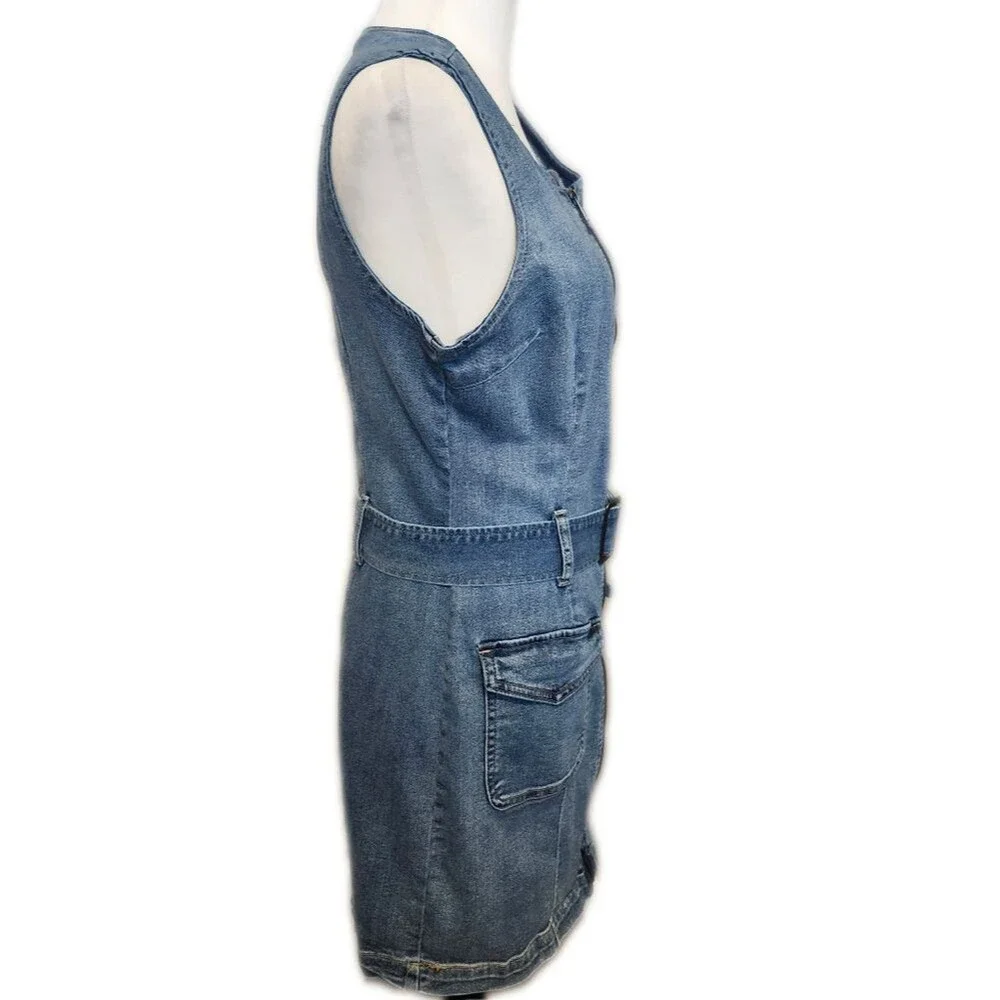 Rewash (Peace Love Eco By Rewash) Sleeveless Zip Up Denim Mini Dress, L
